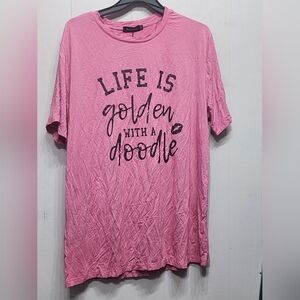 NWT Life Is Golden with A Doodle‎ Shirt 5X Pink Short Sleeve Casual